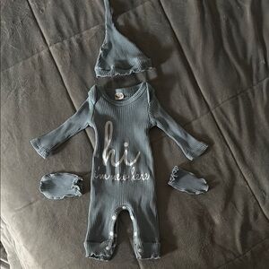 Blue Ribbed Kids One Piece Set